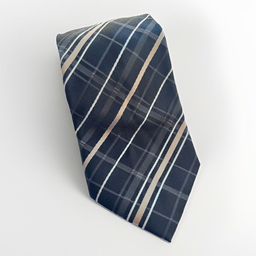 Donald J Trump Signature Collection Silk Necktie Black Brown Gray Striped